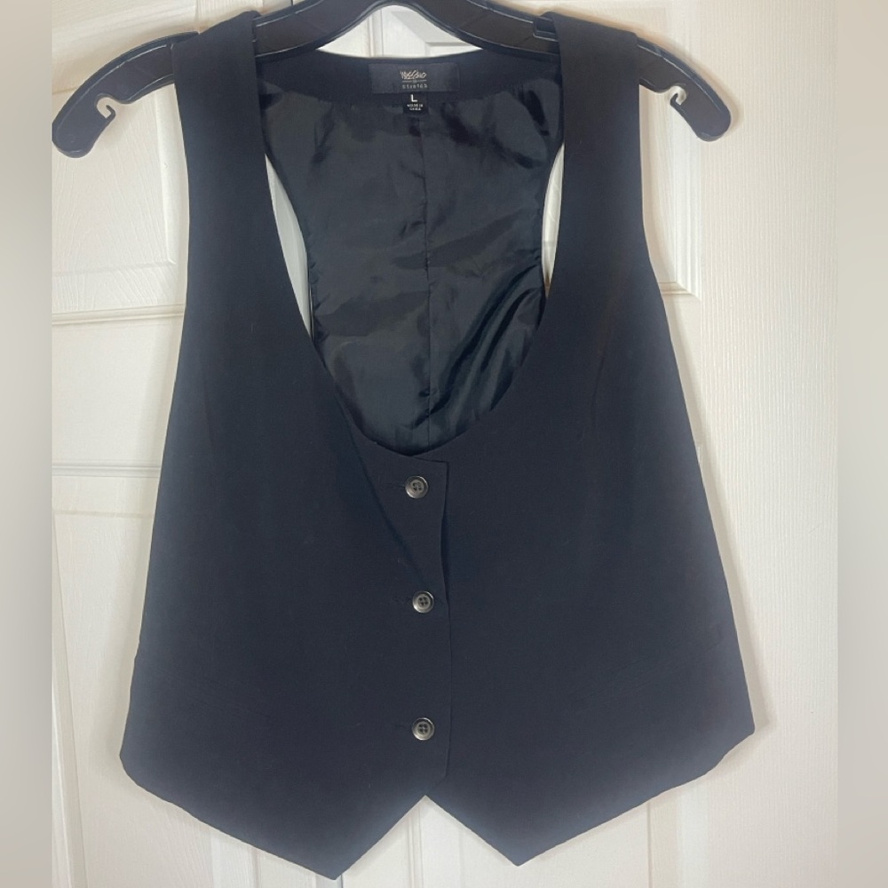 Mossimo Vest Womens Lined Button Up V-Neck Pockets Black Size L